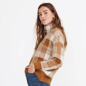 Madewell Plaid Mockneck Tunic Sweater in Antique Cream